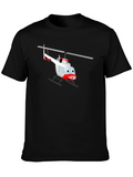 Cartoon Helicopter Graphic Black T-Shirt