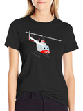 Cartoon Helicopter Graphic Black T-Shirt