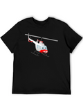 Cartoon Helicopter Graphic Black T-Shirt