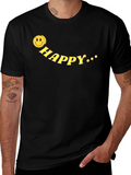 Happy Face Graphic Tee - Black