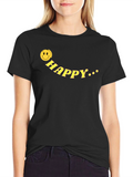Happy Face Graphic Tee - Black