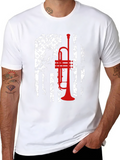 Trumpet American Flag Graphic T-Shirt
