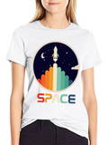 Retro Space Rocket Launch Graphic T-Shirt