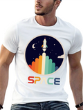 Retro Space Rocket Launch Graphic T-Shirt