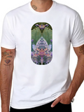 Unique Botanical Print Black T-Shirt