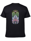 Unique Botanical Print Black T-Shirt