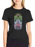 Unique Botanical Print Black T-Shirt