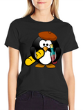 Wine Lover Penguin Black T-Shirt