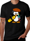 Wine Lover Penguin Black T-Shirt