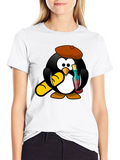 Wine Lover Penguin Black T-Shirt