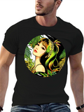 Tropical Girl Graphic Print Black T-Shirt