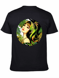 Tropical Girl Graphic Print Black T-Shirt