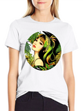 Tropical Girl Graphic Print Black T-Shirt