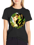 Tropical Girl Graphic Print Black T-Shirt
