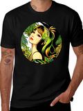 Tropical Girl Graphic Print Black T-Shirt