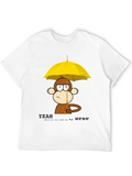Monkey Under Umbrella Black T-Shirt
