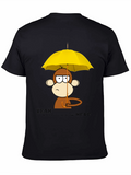 Monkey Under Umbrella Black T-Shirt