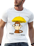 Monkey Under Umbrella Black T-Shirt