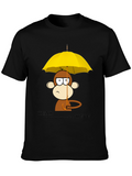 Monkey Under Umbrella Black T-Shirt