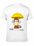 Monkey Under Umbrella Black T-Shirt