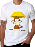 Monkey Under Umbrella Black T-Shirt