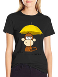 Monkey Under Umbrella Black T-Shirt