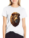Geometric Lion Graphic Tee - Black