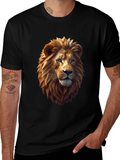 Geometric Lion Graphic Tee - Black