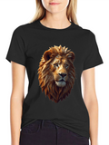 Geometric Lion Graphic Tee - Black