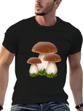 Mushroom Graphic Tee - Black Crew Neck Shirt