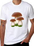 Mushroom Graphic Tee - Black Crew Neck Shirt