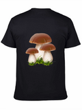 Mushroom Graphic Tee - Black Crew Neck Shirt