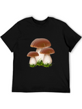 Mushroom Graphic Tee - Black Crew Neck Shirt