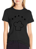 Chef Hat & Stars Graphic Black T-Shirt