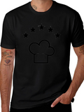 Chef Hat & Stars Graphic Black T-Shirt