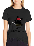 I Love Firefighter Bunny T-Shirt - Black