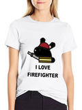 I Love Firefighter Bunny T-Shirt - Black