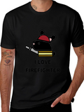 I Love Firefighter Bunny T-Shirt - Black