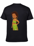Cartoon Woman Graphic Black T-Shirt