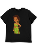 Cartoon Woman Graphic Black T-Shirt