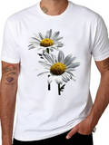 Daisy Flower Graphic Print Black T-Shirt