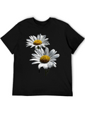 Daisy Flower Graphic Print Black T-Shirt