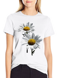 Daisy Flower Graphic Print Black T-Shirt