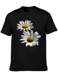 Daisy Flower Graphic Print Black T-Shirt