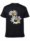 Daisy Flower Graphic Print Black T-Shirt