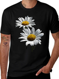 Daisy Flower Graphic Print Black T-Shirt