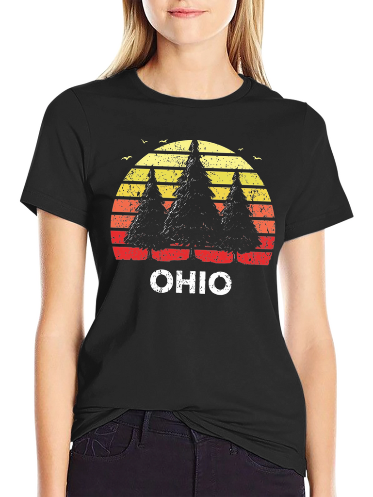 Ohio Trees Retro Sunset T-Shirt