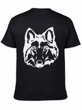 Black T-Shirt with White Wolf Head Graphic