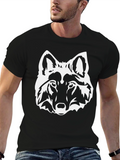 Black T-Shirt with White Wolf Head Graphic