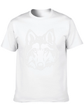 Black T-Shirt with White Wolf Head Graphic